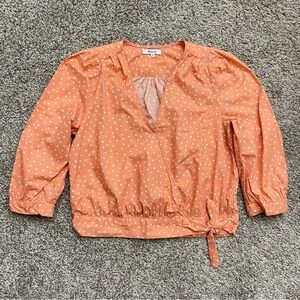 Madewell V-Neck Long Sleeve Star Print Cotton Wrap Top Small